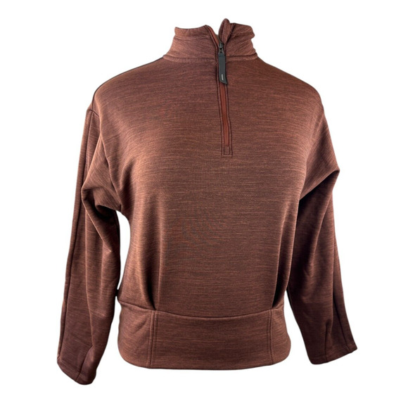 Athleta Altitude Polartec Half Zip Sweatshirt Mahogany Heather Brown Crop Small - Picture 13 of 14